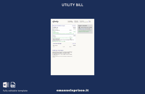 pagine di parole della bolletta dei servizi pubblici USA Xfinity in stile veri 3